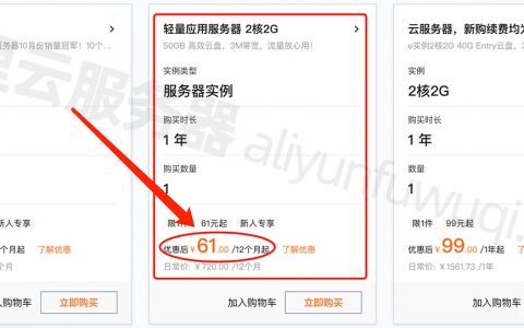 2024阿里云轻量应用服务器2核2G3M优惠价格61元一年【特价入口】