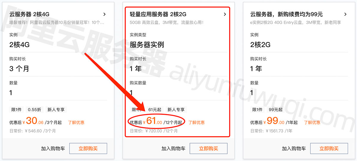 阿里云轻量应用服务器61元一年2024年更新