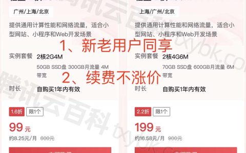 腾讯云199元服务器新老同享：轻量2核4G6M、70GB SSD盘、600GB月流量