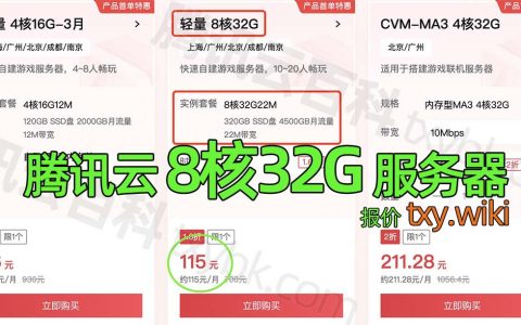 腾讯云8核32G云服务器租用价格115元1个月、345元3个月，22M公网带宽