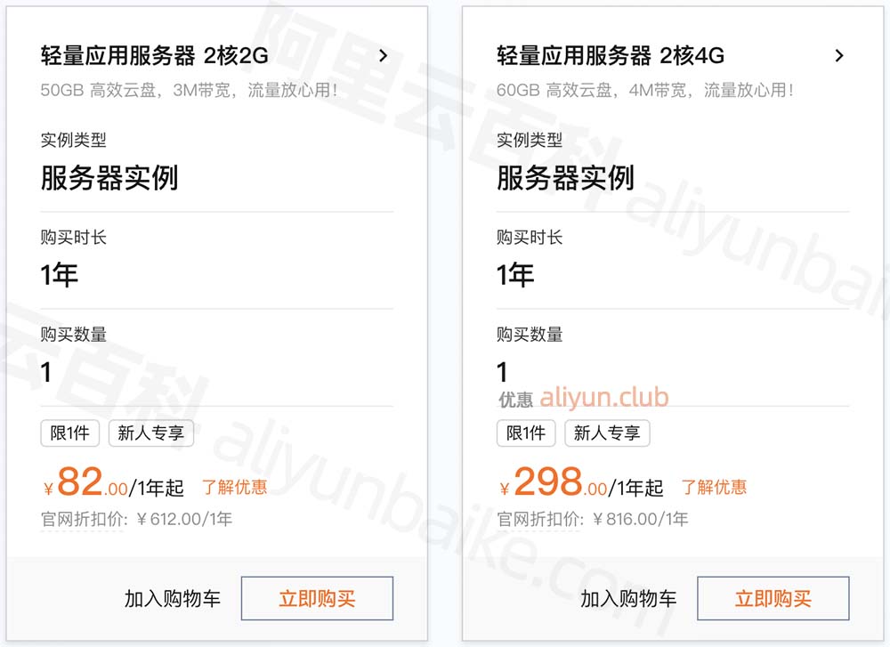 阿里云轻量应用服务器价格