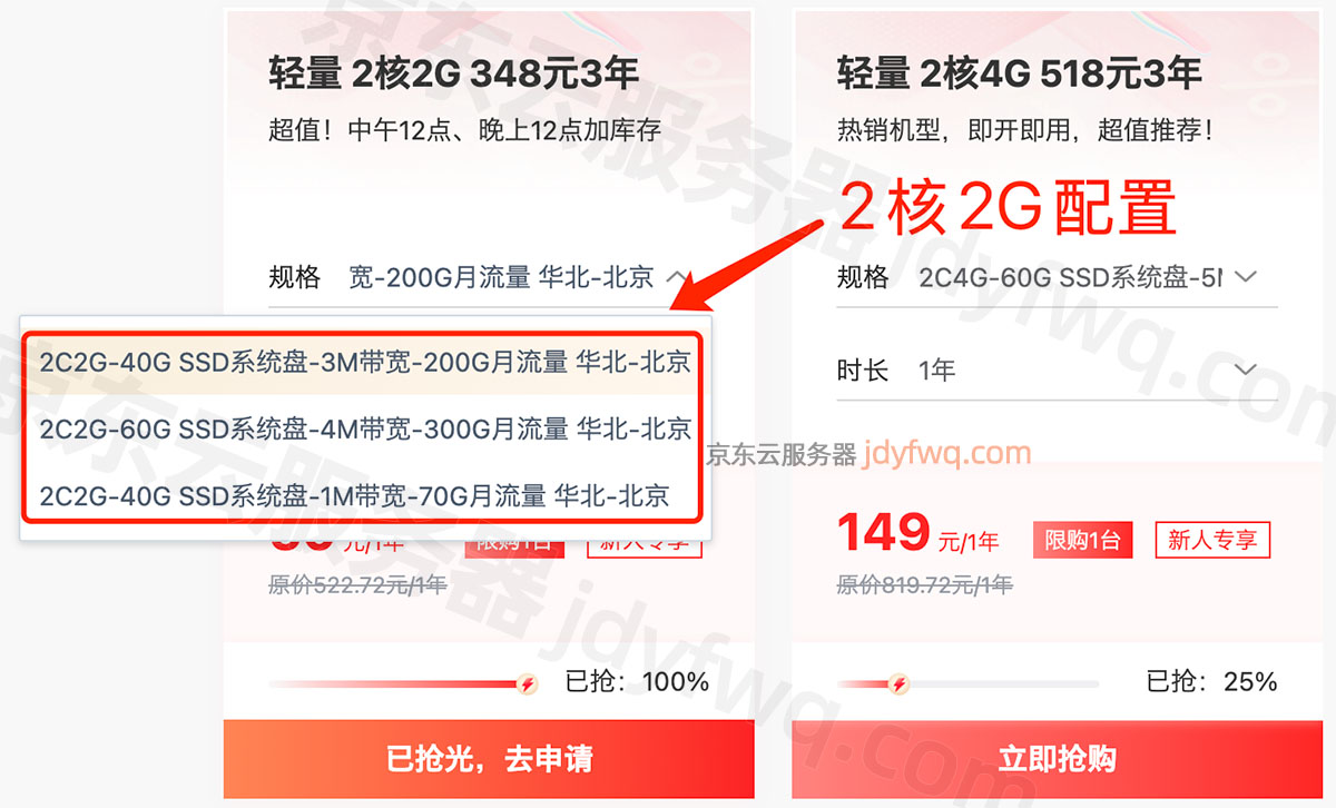 京东云2核2G云服务器优惠价格