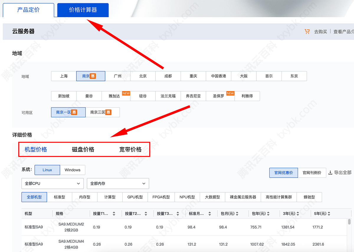 腾讯云服务器价格查询系统（价格计算器）