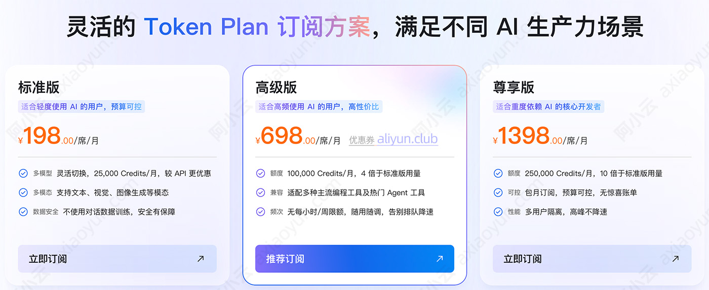 阿里云百炼Token Plan团队版订阅计划