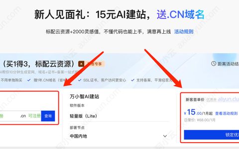 阿里云万小智15元1个月、180元一年在哪购买？免费CN域名如何领取？