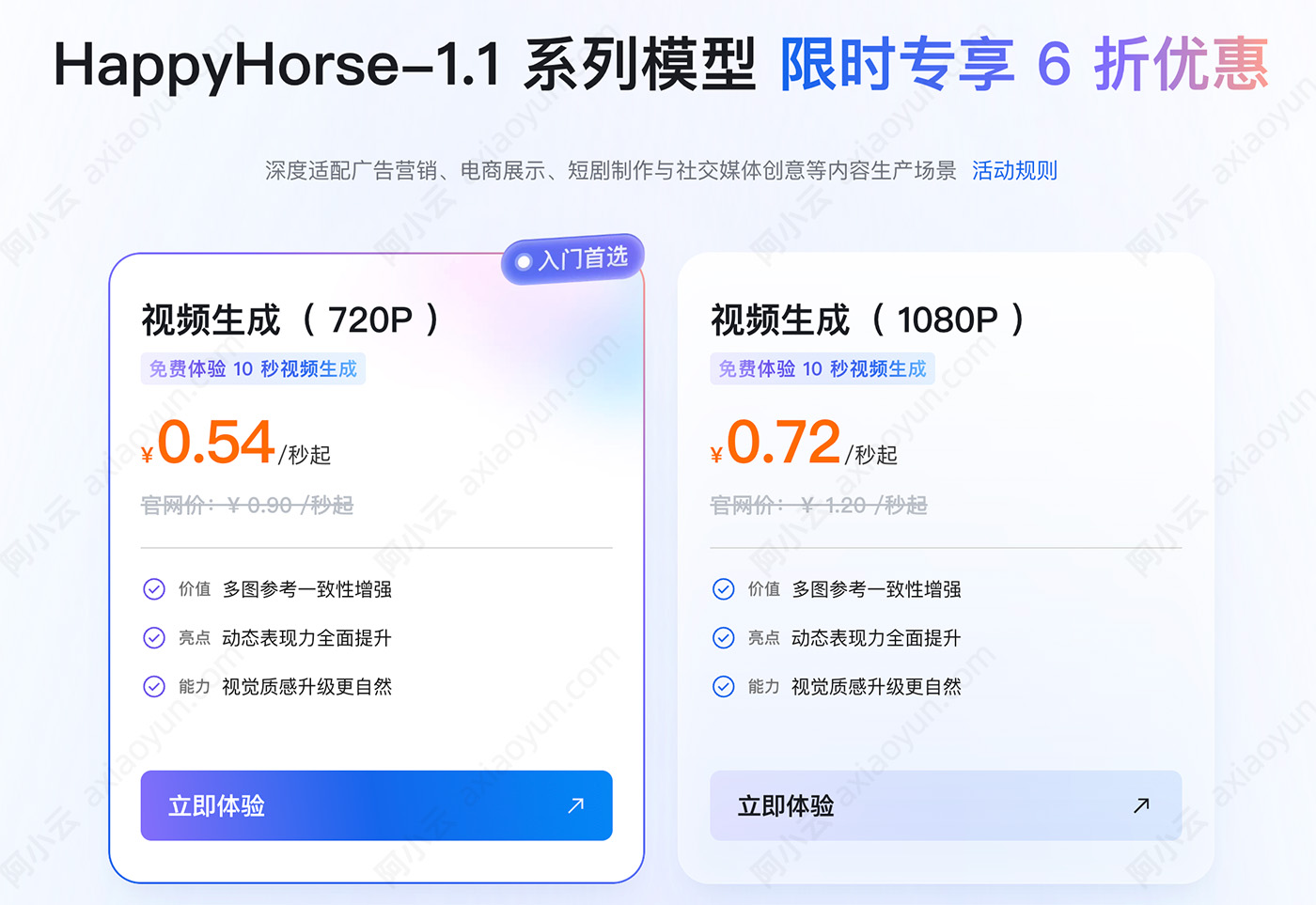 阿里云HappyHorse AI模型6折优惠