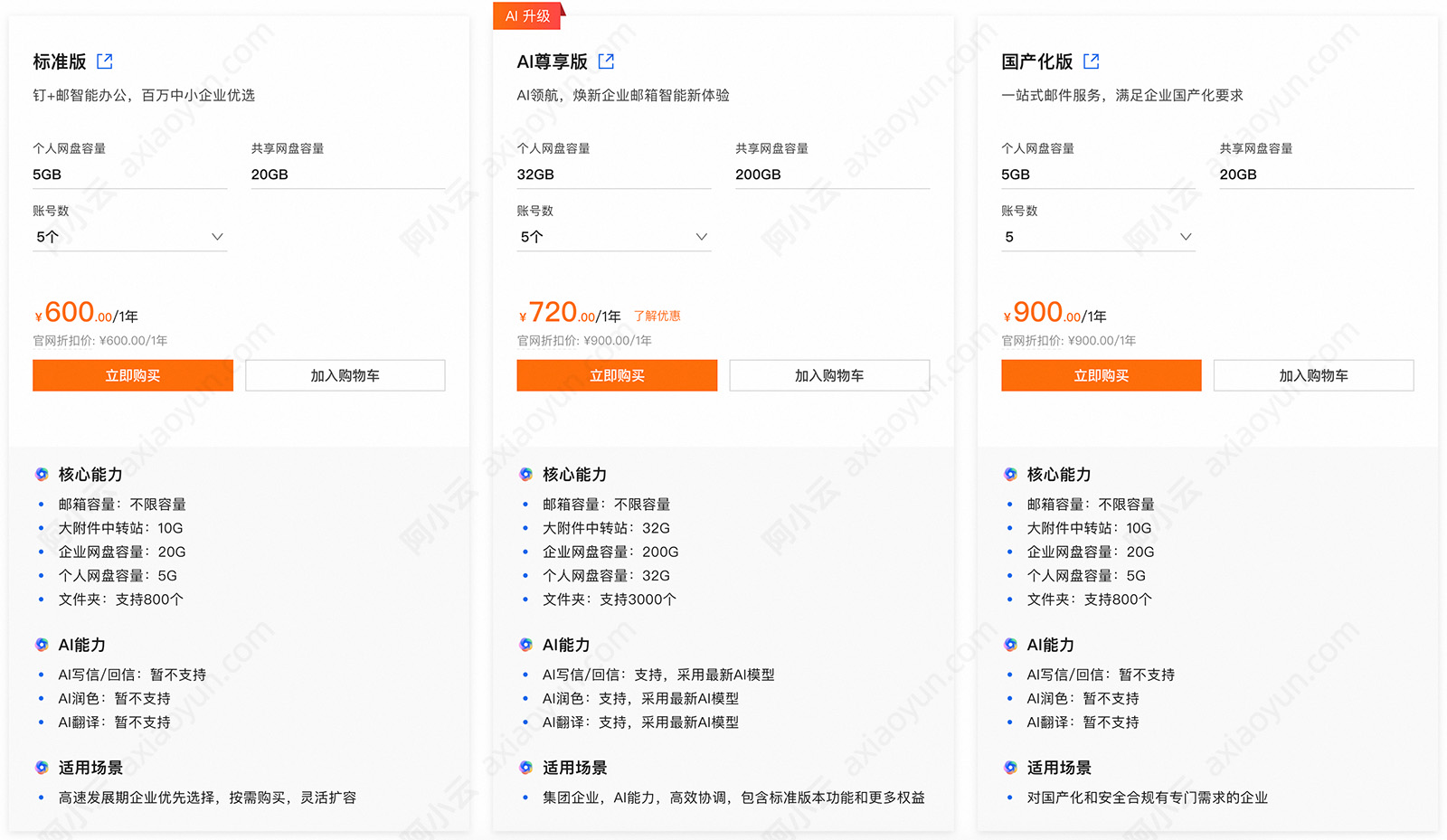 阿里企业邮箱收费版本及功能