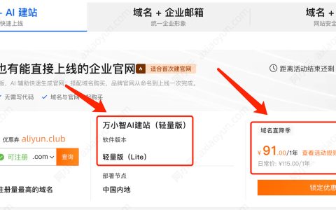 阿里云万小智AI建站优惠价格91元一年（轻量版Lite）